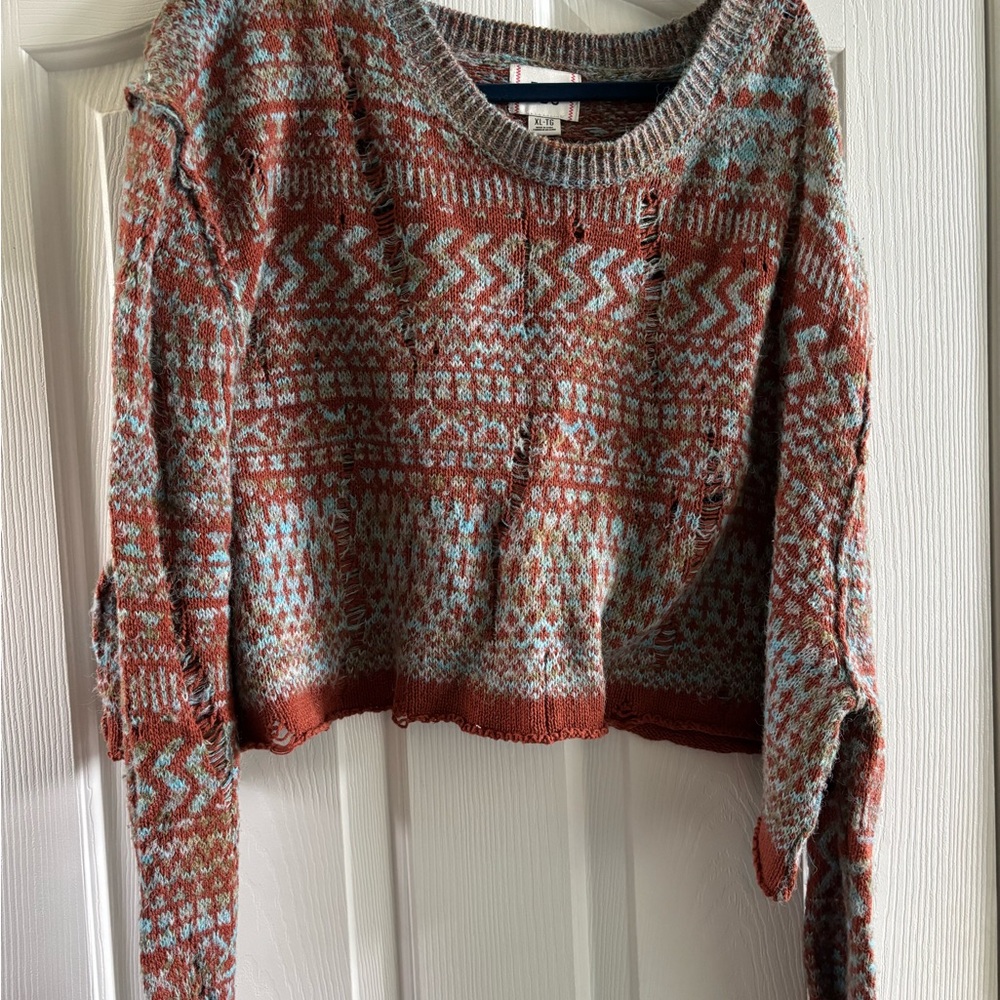 BDG Rust and Teal Patterned Sweater